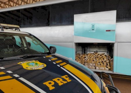 PRF apreende mais de meia tonelada de maconha em ônibus de viagem em Ponta Porã