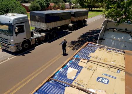 Polícia Militar apreende duas carretas carregadas com cigarros contrabandeados na região de Jardim