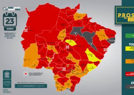 Prosseguir classifica Nova Andradina e mais 46 cidades na bandeira vermelha