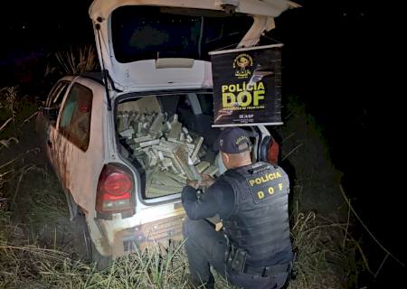 Vídeo: DOF apreende carro com 220 kg de maconha em bloqueio policial na MS-289