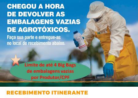 Parque de Exposições será ponto de descarte itinerante de embalagens de agrotóxicos nesta quarta-feira (8)