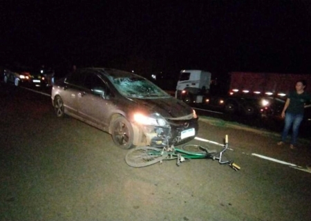 Ciclista morre ao ser atropelado por carro na BR-163 em Dourados