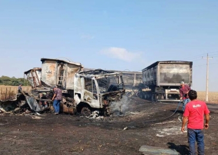 Sobrevivente de acidente em Dourados saltou da cabine antes de carretas pegarem fogo