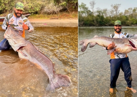 Pescador de MS fisga pintado de 1,76m e bate recorde no Brasil