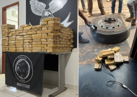 Tio e sobrinho são presos com carga milionária de pasta base em estepe de caminhão em Campo Grande