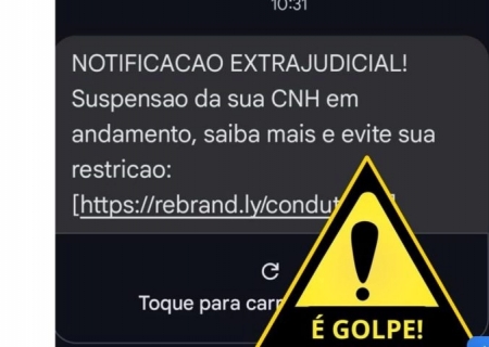 SMS com notificação extrajudicial de suspensão de CNH em nome do Detran-MS é golpe