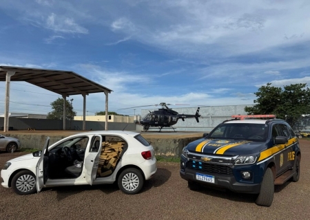 Com auxílio de helicóptero, PRF apreende 500 kg de maconha e recupera veículo em Dourados