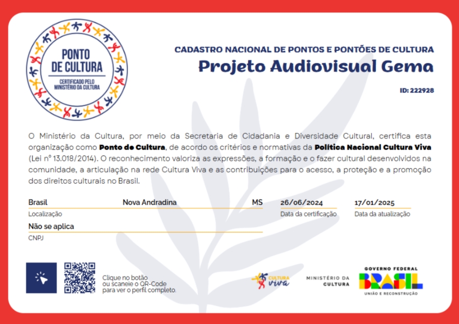 Ministério da Cultura reconhece Projeto Gema como Ponto de Cultura