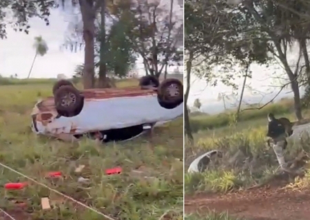 Polícia encontra carro capotado com 818 kg de maconha em Amandina
