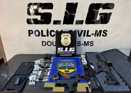 Polícias Civil e Militar Rodoviária apreendem arsenal com suspeito de tentativa de homicídio em Dourados