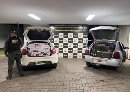 Dois carros carregados com cigarros contrabandeados são apreendidos pelo DOF em Rio Brilhante
