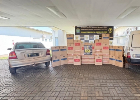 DOF localiza entreposto de cigarros em Dourados e apreende dois veículos carregados