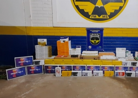 PMR apreende mais de R$ 280 mil em produtos contrabandeados durante fiscalização na MS-164