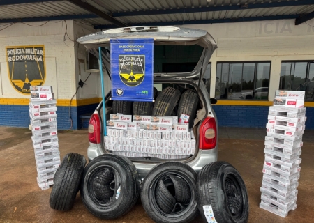 Polícia Militar Rodoviária apreende cigarros e pneus sem nota fiscal na MS-164, em Ponta Porã