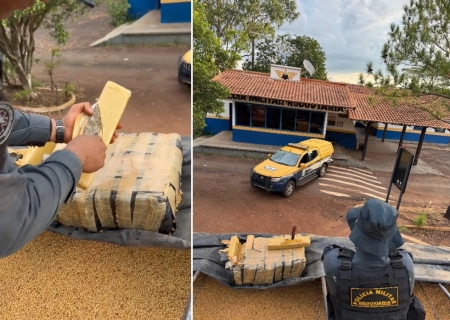 PMR apreende 20 kg de maconha escondidos em carga de soja na MS-386