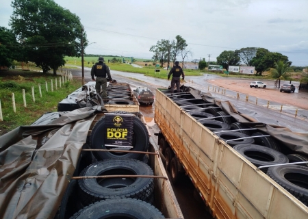 DOF apreende duas carretas carregadas com mais de R$ 1 milhão em pneus