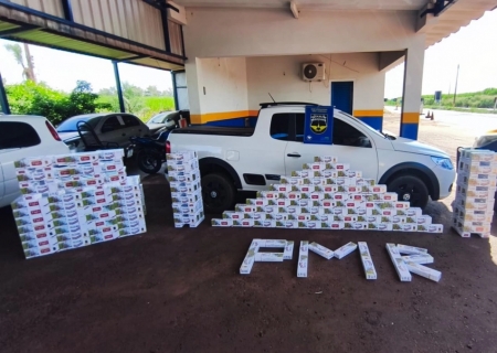 PMR apreende carga de cigarros contrabandeados na MS-480 em Anaurilândia