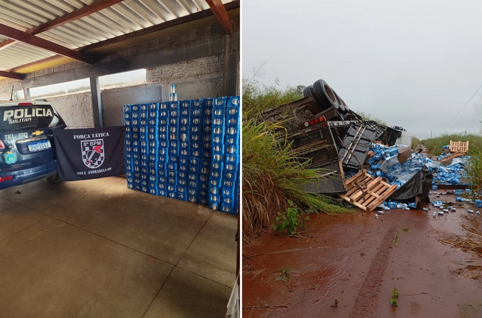 Força Tática recupera parte de carga de cerveja furtada após tombamento de caminhão em Batayporã