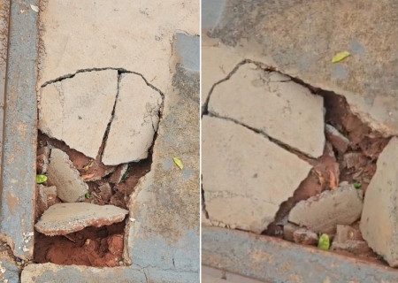 Calçadas danificadas após obras de esgoto geram reclamações de moradores em Nova Andradina