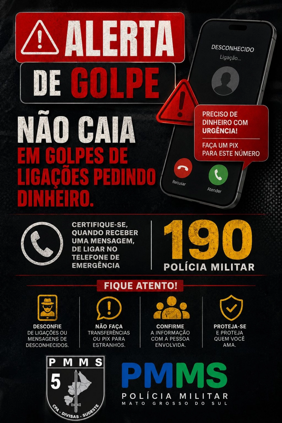 Polícia Militar alerta população sobre golpes com pedidos de dinheiro por telefone e PIX