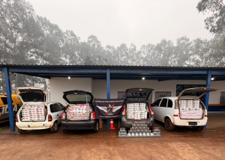 Comboio de veículos com cigarros contrabandeados é apreendido durante fiscalização na MS-164