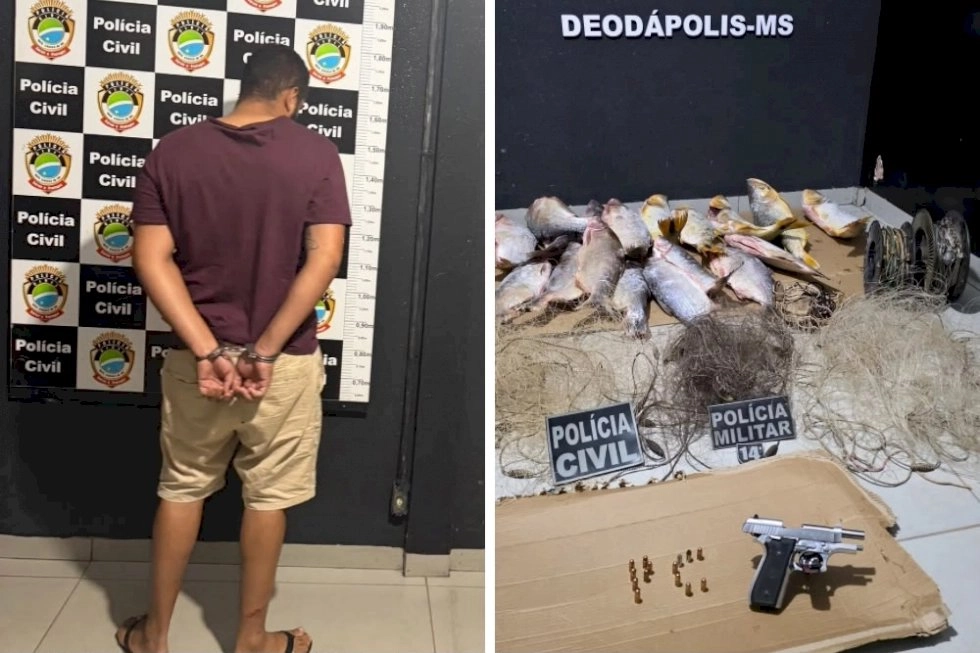Condenado por homicídio é preso com pistola e peixes proibidos em Deodápolis