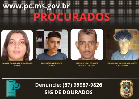 Polícia Civil divulga fotos de quatro procurados por homicídios em Dourados