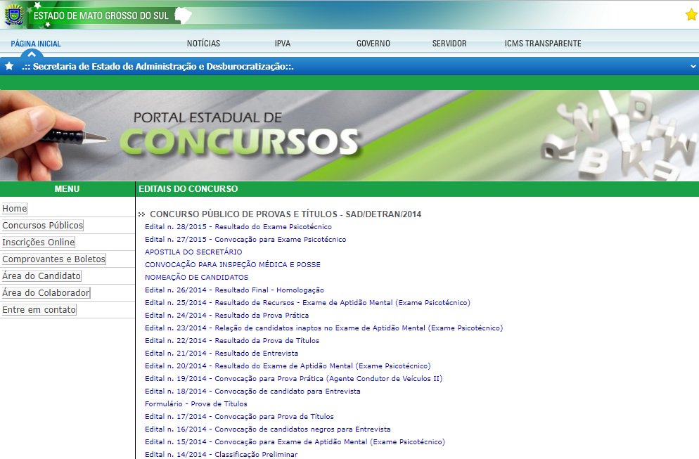 Reclassificação não consta na página do Governo com arquivos do concurso - Foto: Reprodução