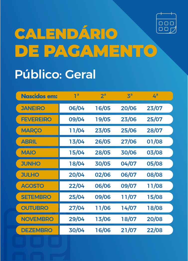 Calendário de pagamento das parcelas do auxílio emergencial - Arte/Agência Brasil