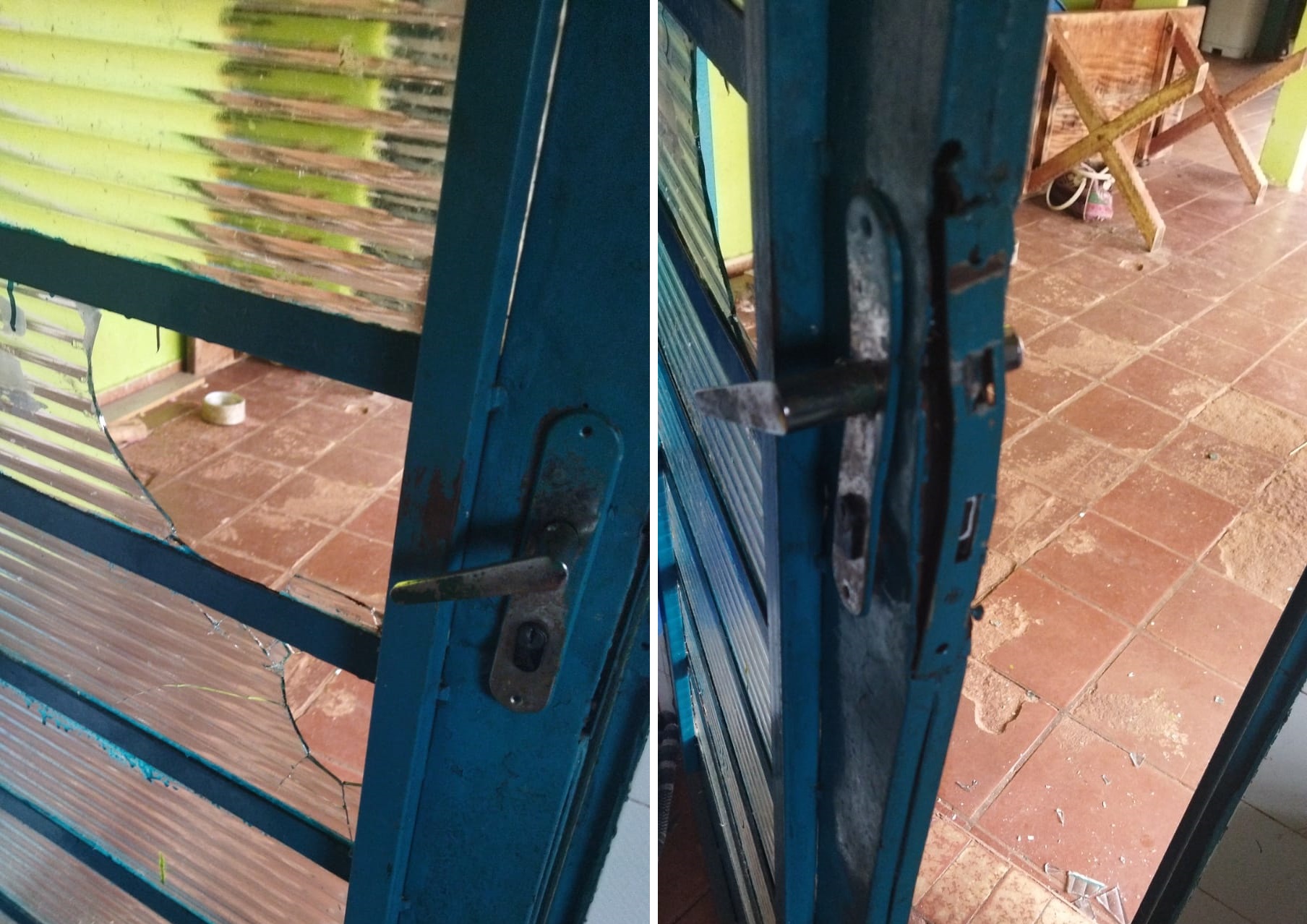 Porta ficou destruída com o arrombamento - Foto: WhatsApp/Jornal da Nova